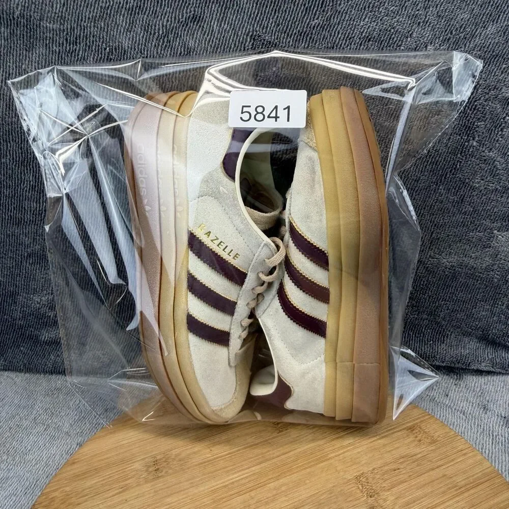 Adidas Gazelle Shoes Womens Size 7.5 Beige Purple Suede Platform Sneakers